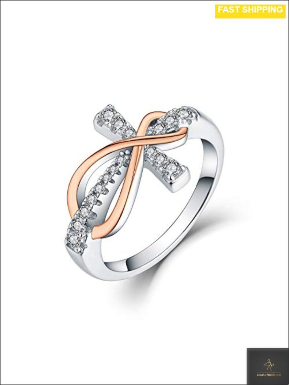 925 Sterling Silver Cubic Zirconia Cross Infinity Ring Size 8